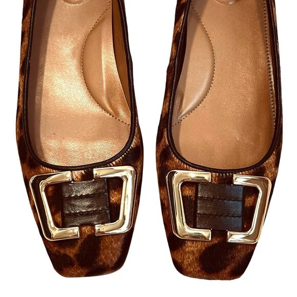 Talbots Women’s Sz 6.5 Brown Leopard Square Toe Flats Shoes Calf Hair Buckle - Picture 7 of 11